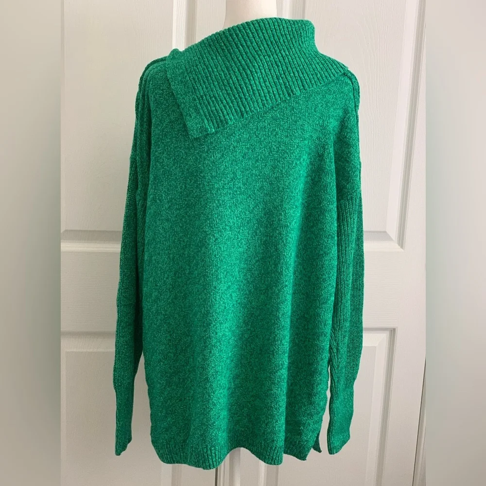 STYLE & CO Women’s Green Marled Asymmetrical Cowl Neck Sweater Size: XXL